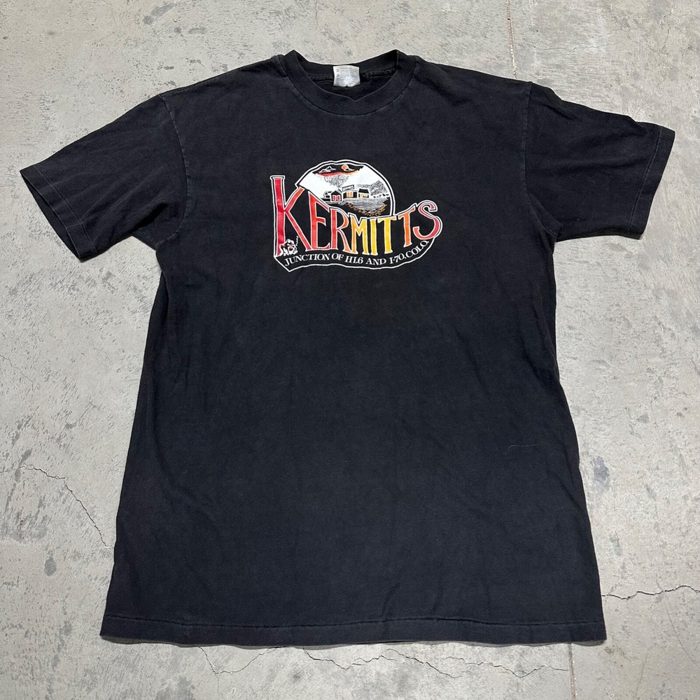 Vintage Kermitt's Junction Truck Stop Shirt Size Large Black Colorado 80s